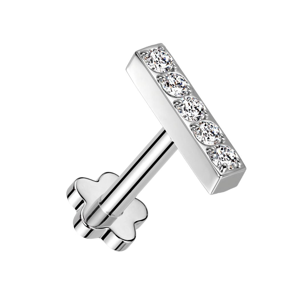 Titanium Threadless Push in Flat Back Crystal Bar Earring