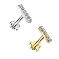 Titanium Threadless Push in Flat Back Crystal Bar Earring