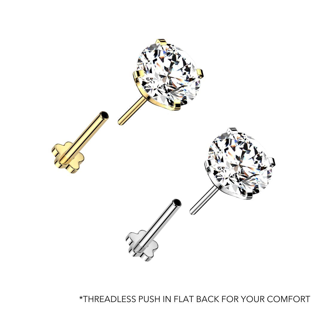 Titanium Threadless Push in Flat Back CZ Crystal Earring