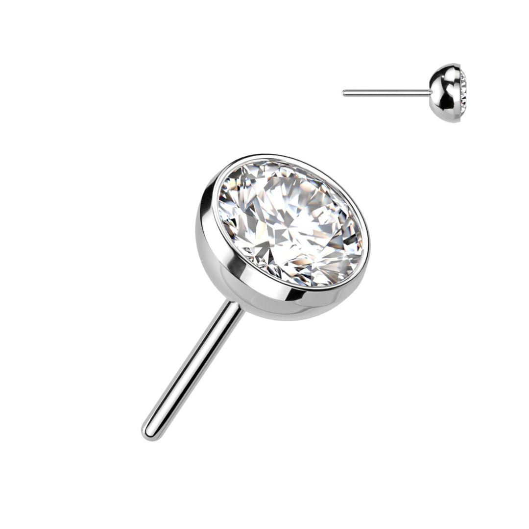 Classic Round Bezel CZ Titanium Threadless Push in Stud Earring