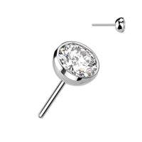 Classic Titanium Threadless Flat Back Round Bezel CZ Earring