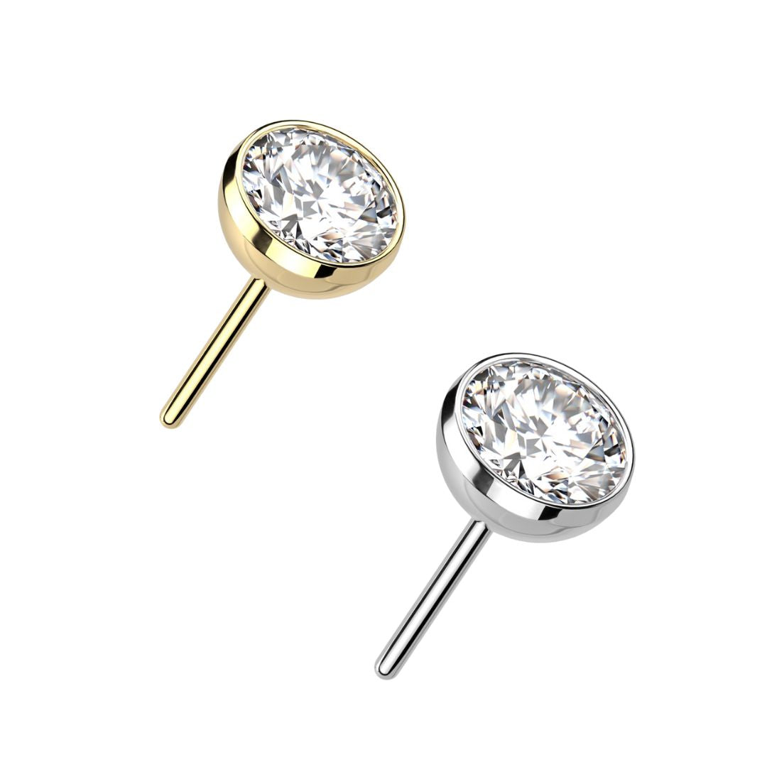 Classic Round Bezel CZ Titanium Threadless Push in Stud Earring