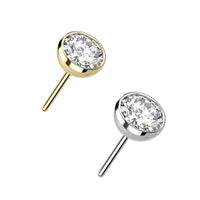 Classic Titanium Threadless Flat Back Round Bezel CZ Earring