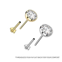 Classic Round Bezel CZ Titanium Threadless Push in Stud Earring