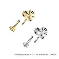 Titanium Threadless Push in Flat Back Diamond Cut Heart Earring