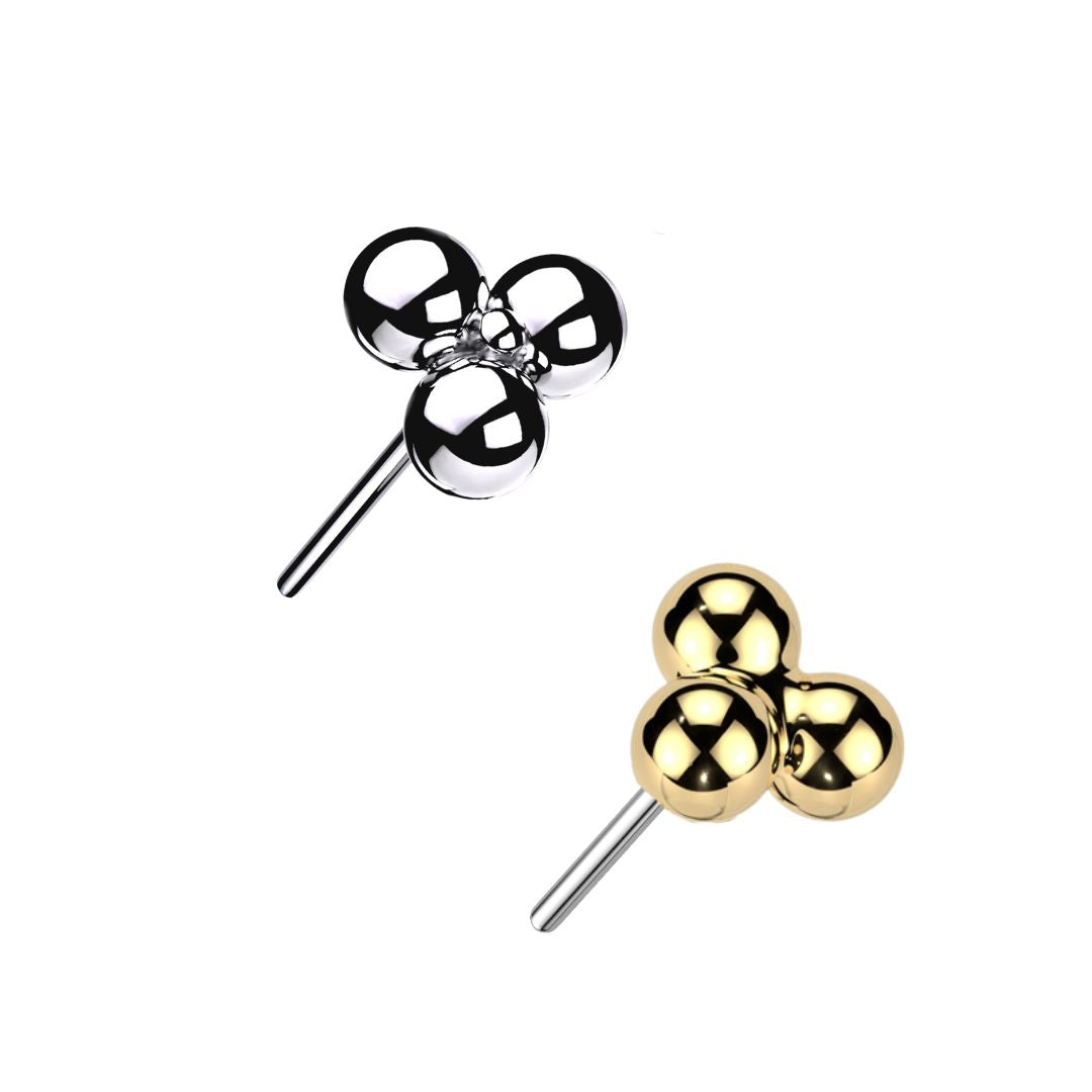 Titanium Threadless Push in Flat Back Tri-Ball Trinity Earring
