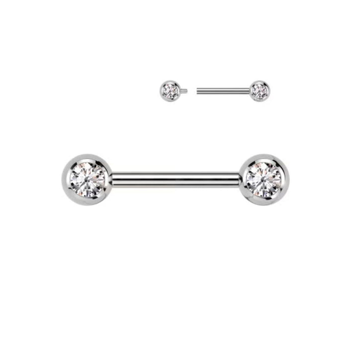 Titanium Internally Threaded CZ Bezel End Nipple Barbell