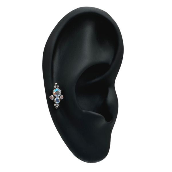 Titanium Internally Threaded CZ Bezel and Beaded Ball Cluster with Titanium Backing