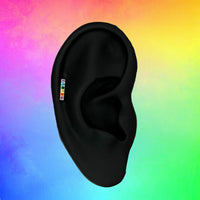 Titanium Threadless Push In Flat Back Rainbow CZ Bar Earring