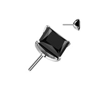 Titanium Threadless Push In Square CZ Flat Back Earring