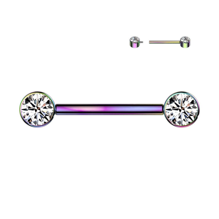 Titanium 14G 9/16" Internally Threaded Rainbow CZ Nipple Barbell