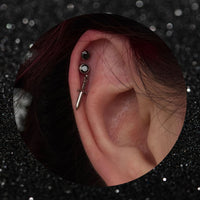 Titanium Threadless Push In Black CZ Dagger Flat Back Earring