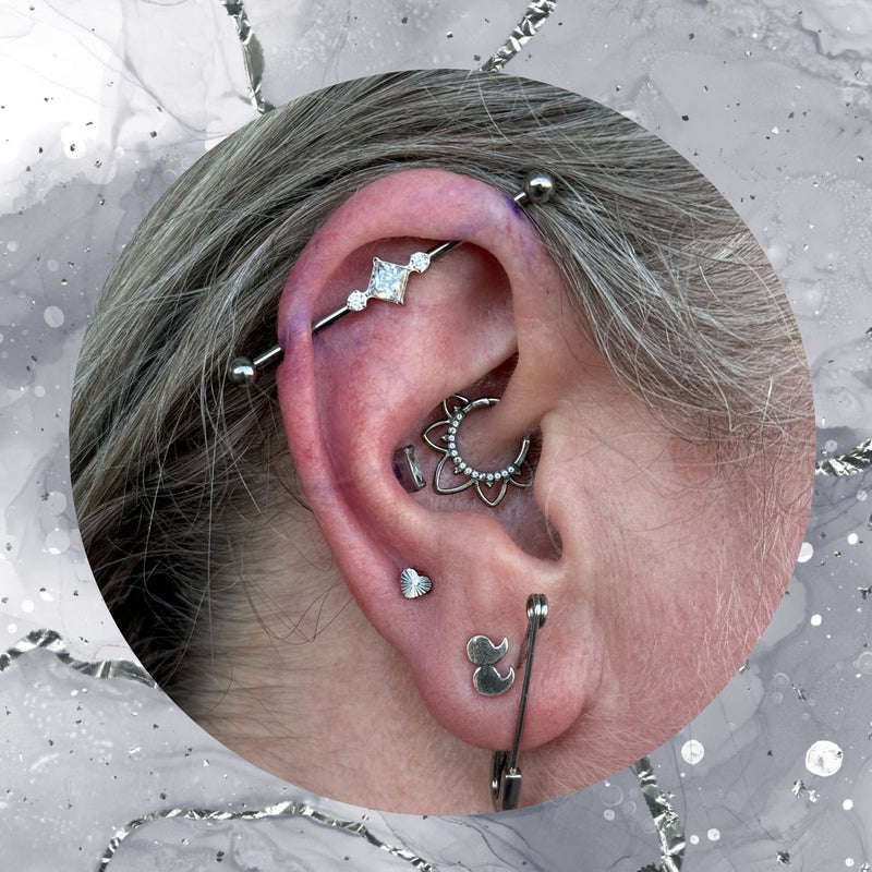 Titanium Internally Threaded Industrial Barbell with CZ Square
