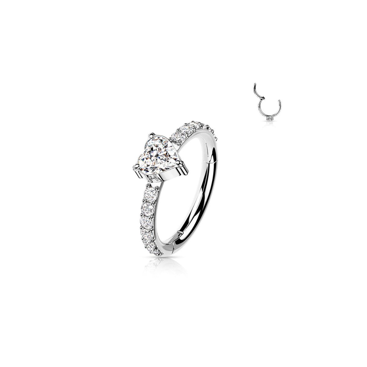 Titanium CZ Hinge with CZ Heart Ear Cuff