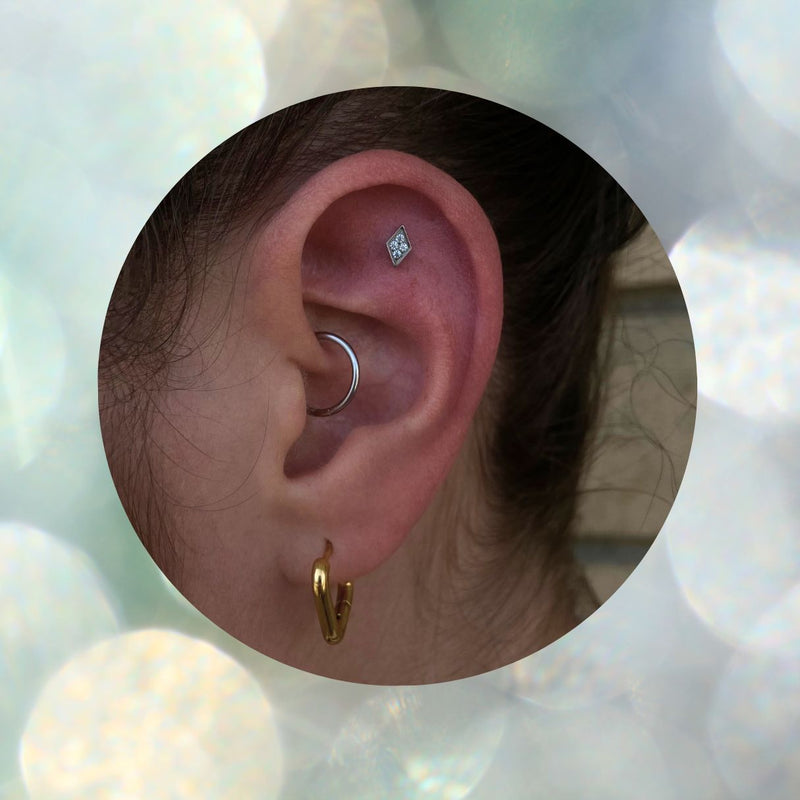 Titanium Threadless Push In Flat Back Pave CZ Diamond Shape Earring