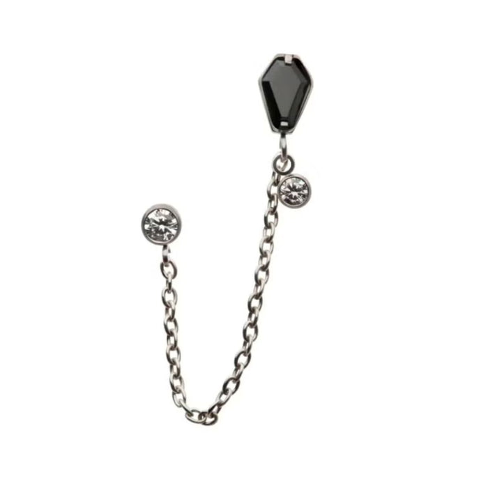 Titanium Threadless Flat Back Black CZ Coffin and Bezel Connector Chain Earring
