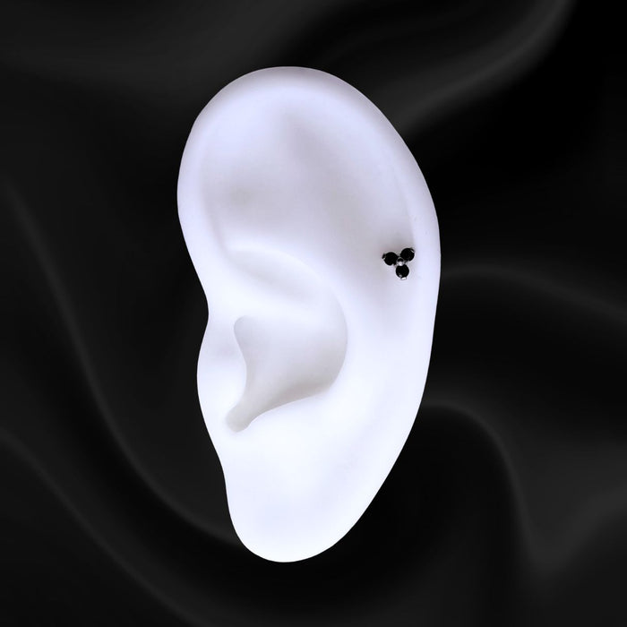 Titanium Threadless Flat Back Black CZ Trinity Earring