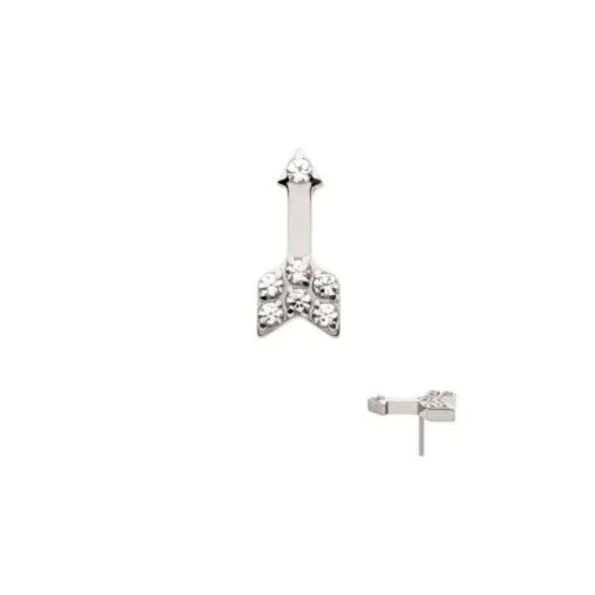 Titanium Threadless Flat Back CZ Arrow Earring