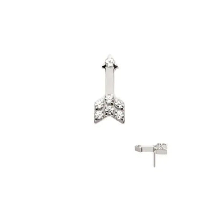 Titanium Threadless Flat Back CZ Arrow Earring