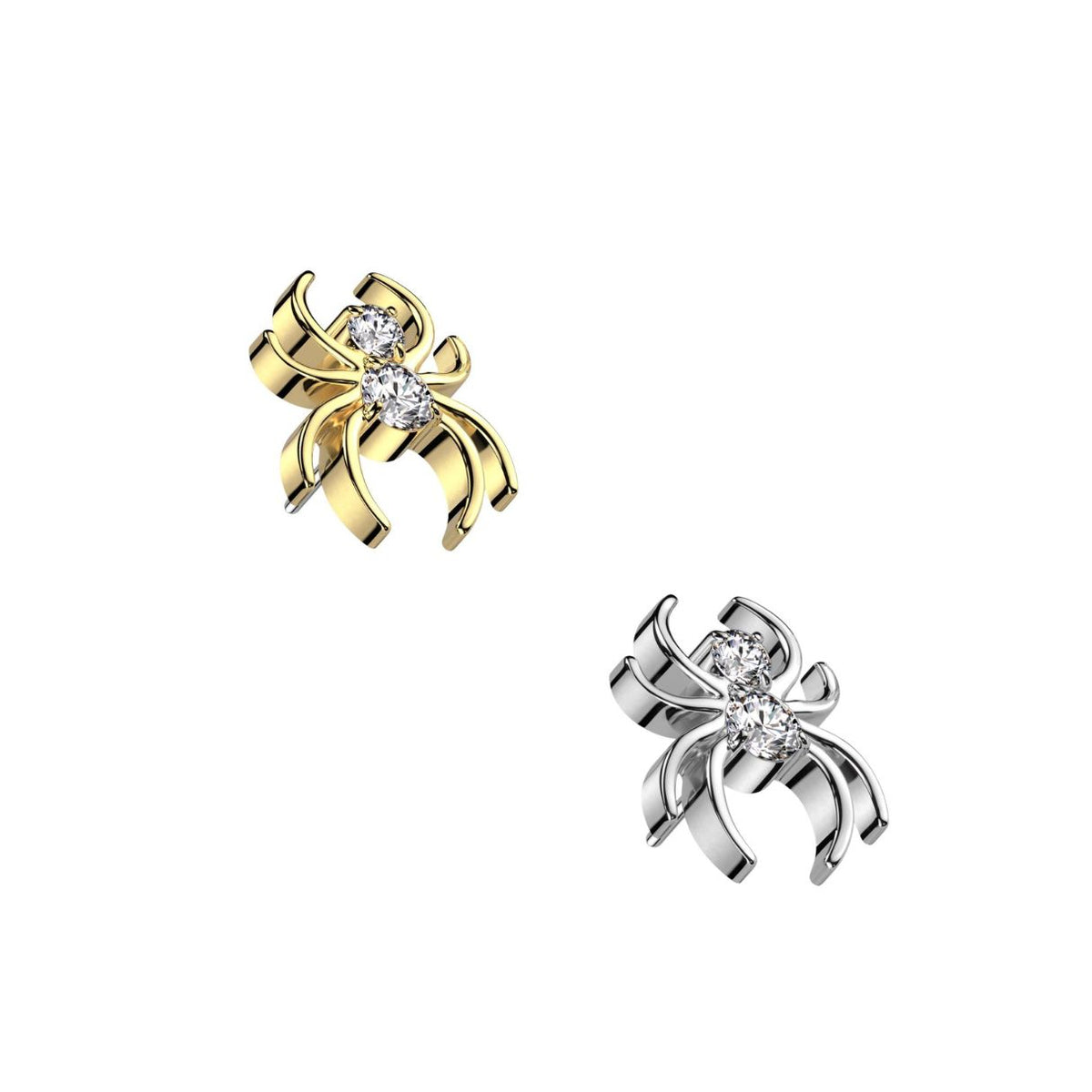 Titanium Threadless Push In Flat Back CZ Spider Earring