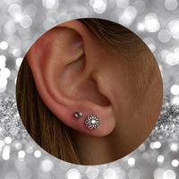 Titanium Threadless Push In Flat Back CZ Mandala Flower Earring