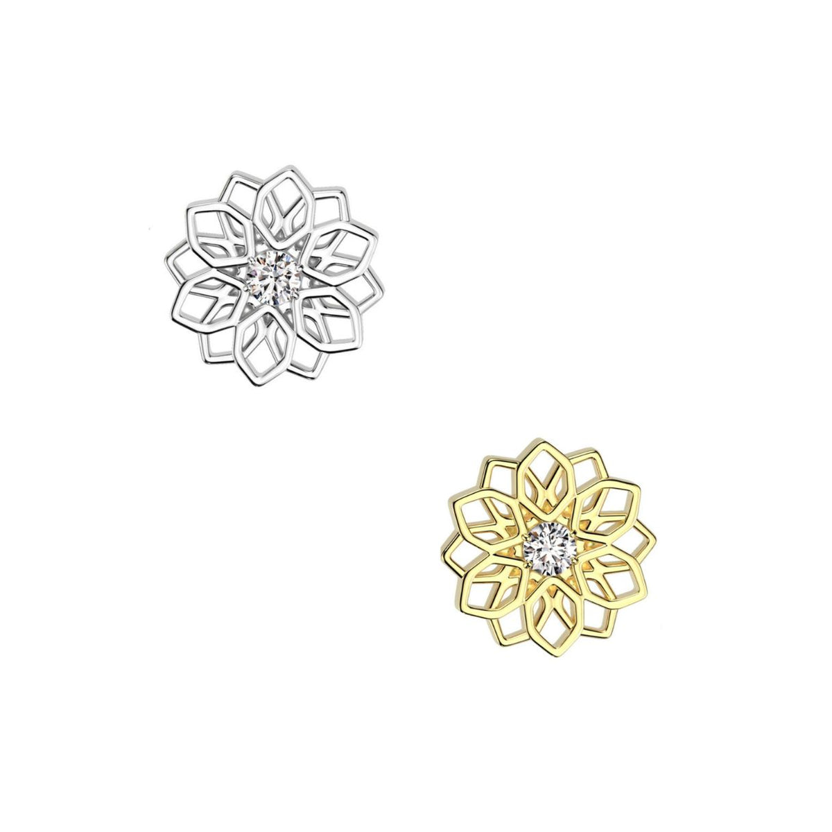 Titanium Threadless Push In Flat Back CZ Mandala Flower Earring