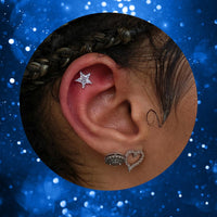 Titanium Threadless Flat Back Large CZ Star Earring