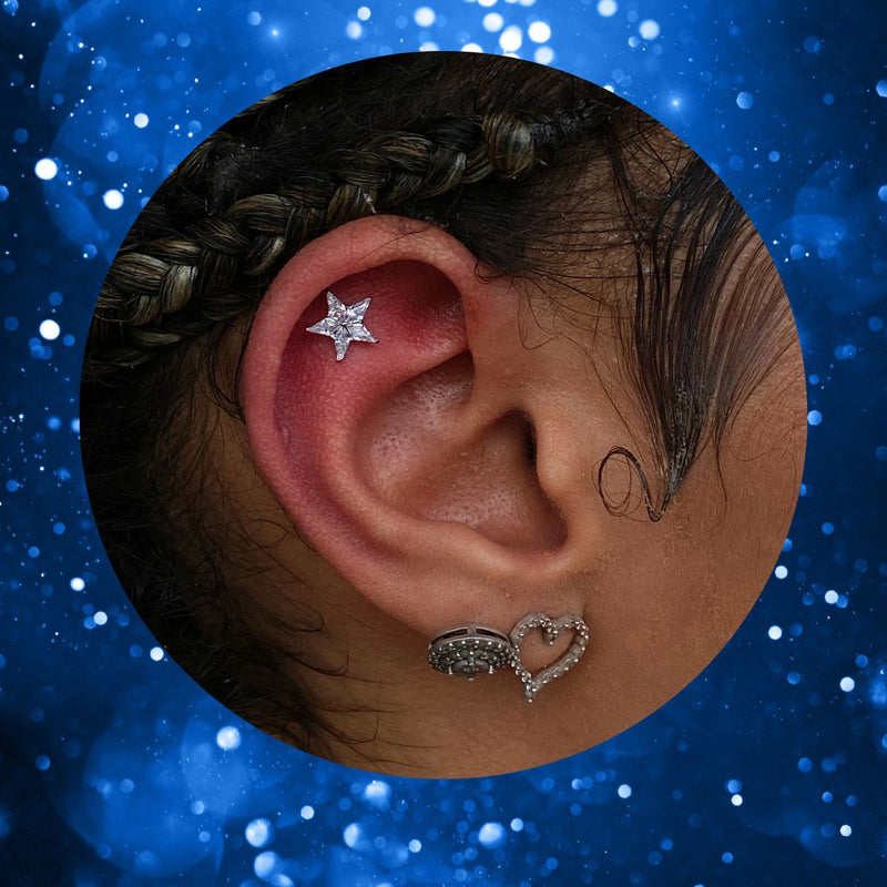 Titanium Threadless Flat Back Large CZ Star Earring