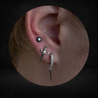 Titanium Threadless Push In Flat Back Dagger with Skull Earring