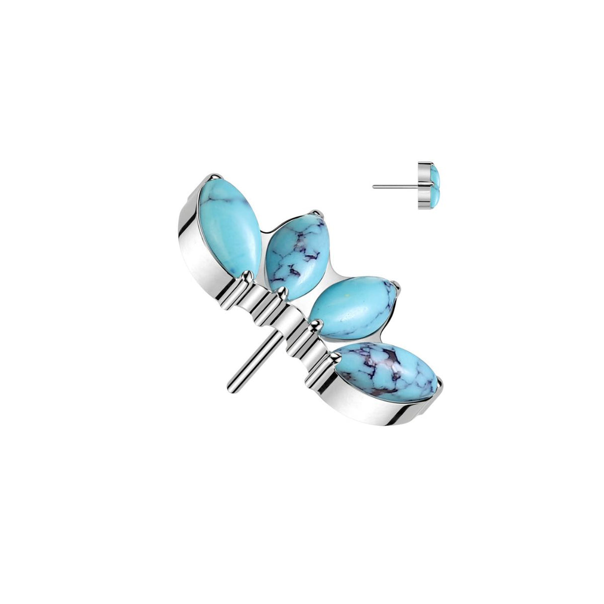 Titanium Threadless Natural Stone Marquis Fan Flat Back Earring