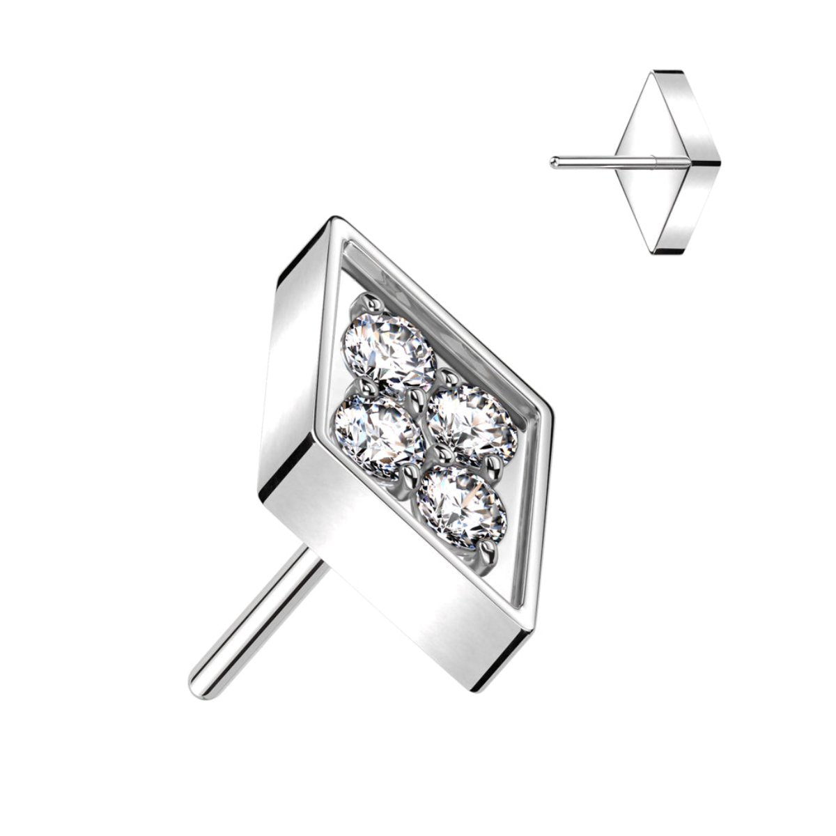Titanium Threadless Push In Flat Back Pave CZ Diamond Shape Earring