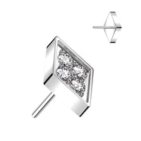 Titanium Threadless Push In Flat Back Pave CZ Diamond Shape Earring