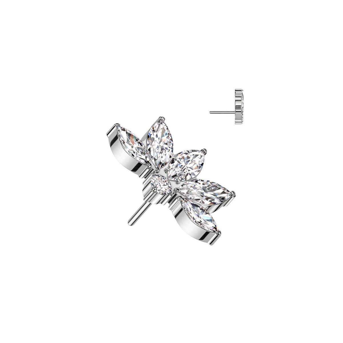 Titanium Threadless Flat Back CZ Bezel and 5 Marquis Fan Earring