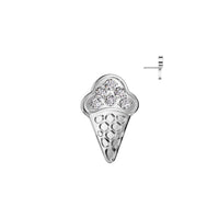 Titanium Threadless Flat Back CZ Ice Cream Cone Earring