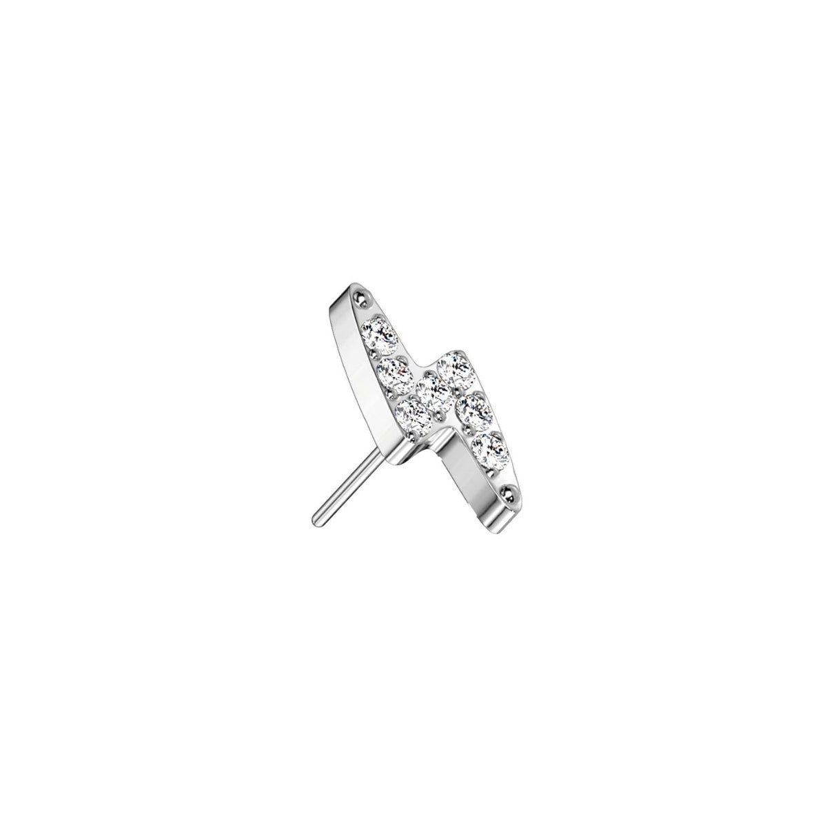 Titanium Threadless Flat Back CZ Lightning Bolt Earring