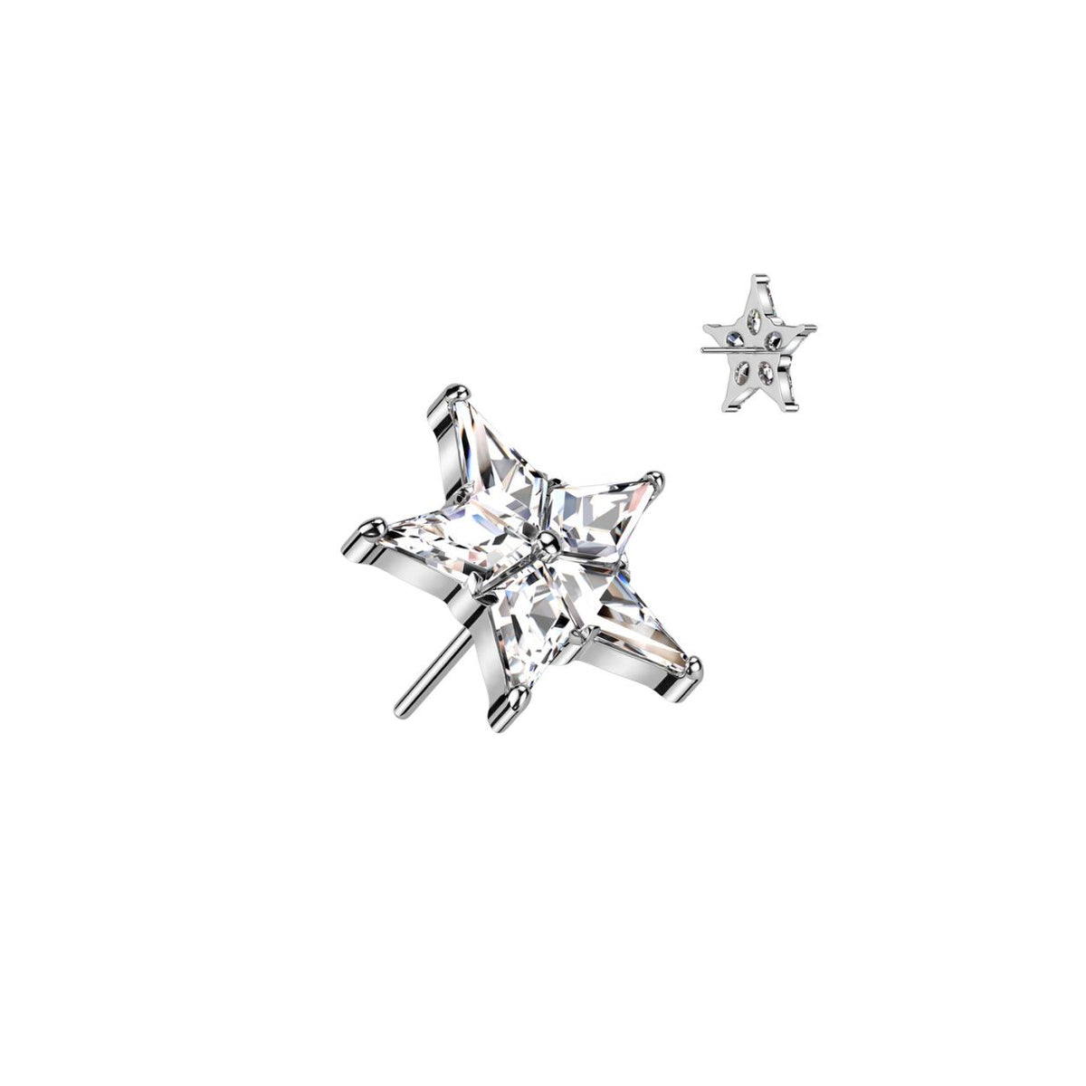 Titanium Threadless Flat Back Large CZ Star Earring