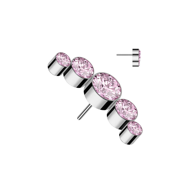 Titanium Threadless Flat Back CZ Bezel Curved Bar Earring
