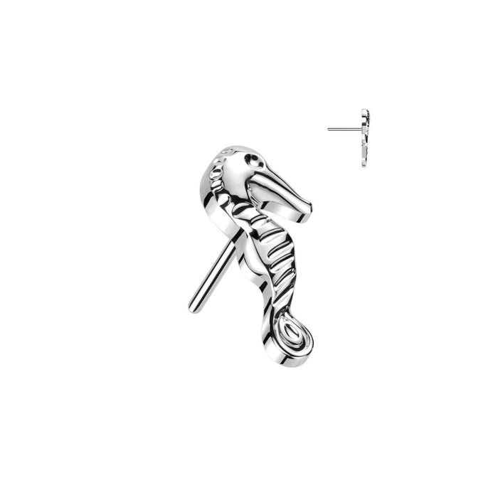 Titanium Threadless Flat Back Seahorse Earring
