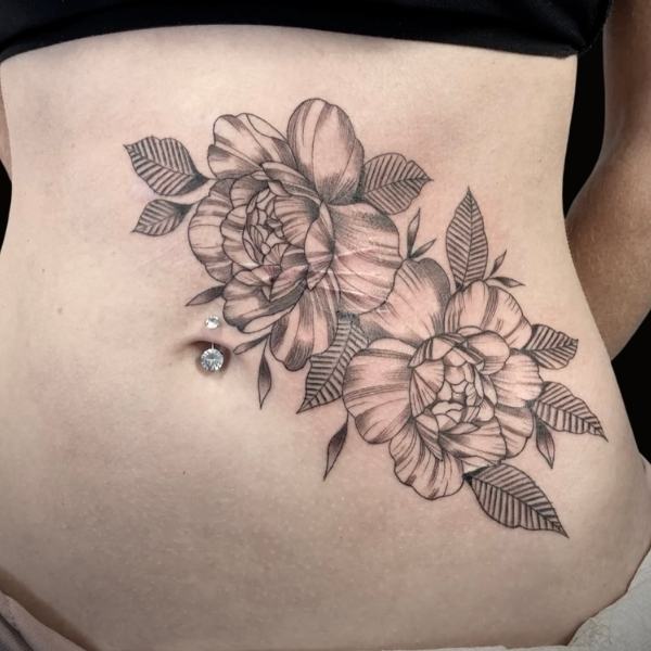 Whip Shaded Black and Grey Flower Tattoo
