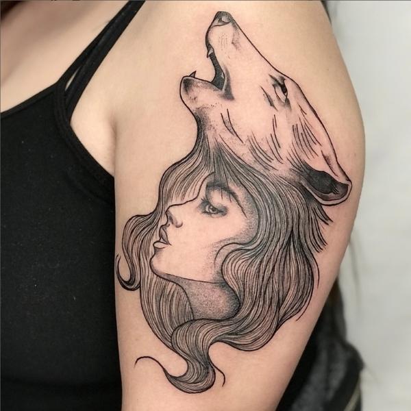 Wolf and Womans Face Tattoo Mr Inkwells Tattoo Shop LA and OCs Best Tattoo Shop