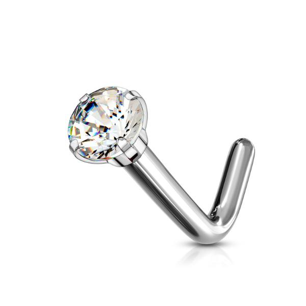 Titanium L-Shaped CZ Nostril Ring