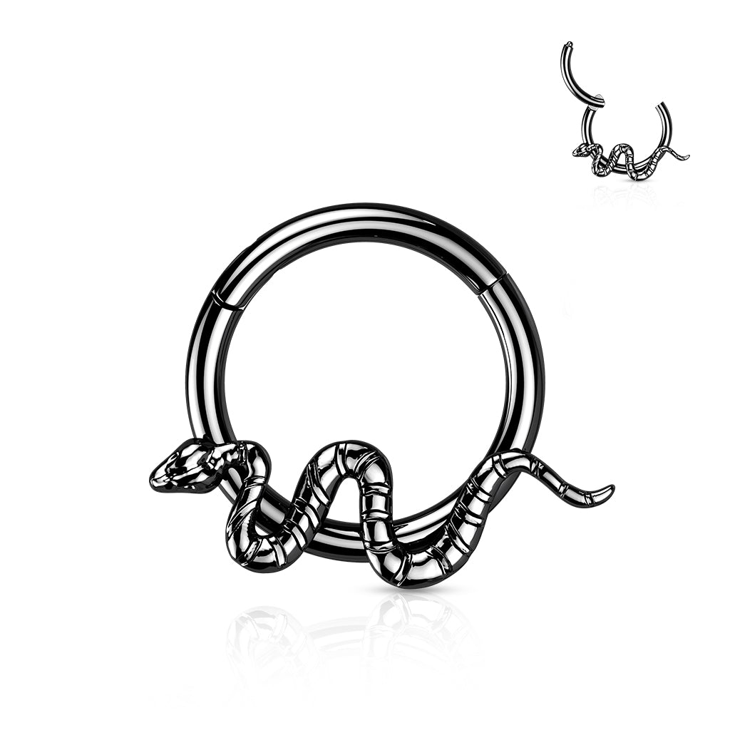 Titanium Hinged Segment Hoop Ring With Snake