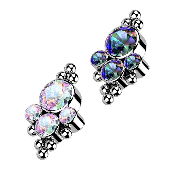 Titanium Internally Threaded CZ Bezel and Beaded Ball Cluster with Titanium Backing