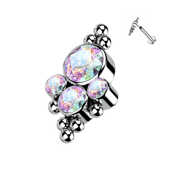 Titanium Internally Threaded CZ Bezel and Beaded Ball Cluster with Titanium Backing