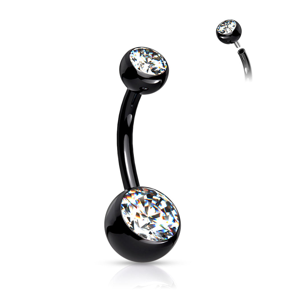 Titanium PVD Plated Double Jewel Belly Button Ring