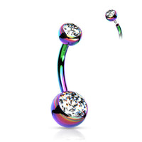Titanium PVD Plated Double Jewel Belly Button Ring