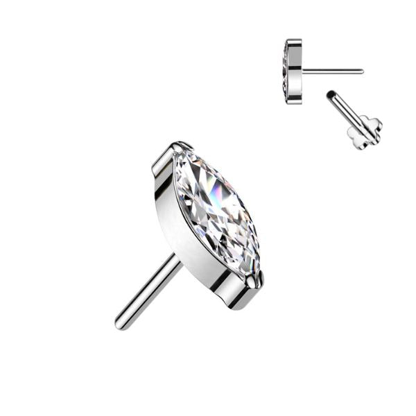 Titanium Threadless CZ Marquis Earring Top with Titanium Flat Backing