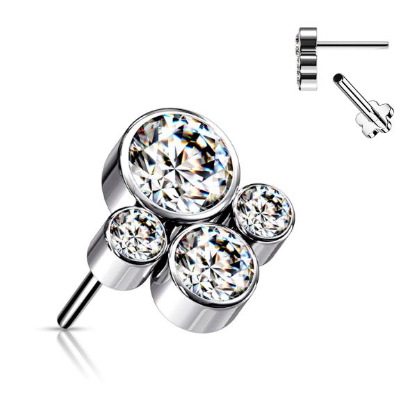 Titanium Threadless CZ Bezel Cluster Top with Titanium Backing