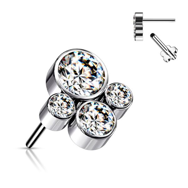 Titanium Threadless CZ Bezel Cluster Earring Top with Titanium Flat Backing